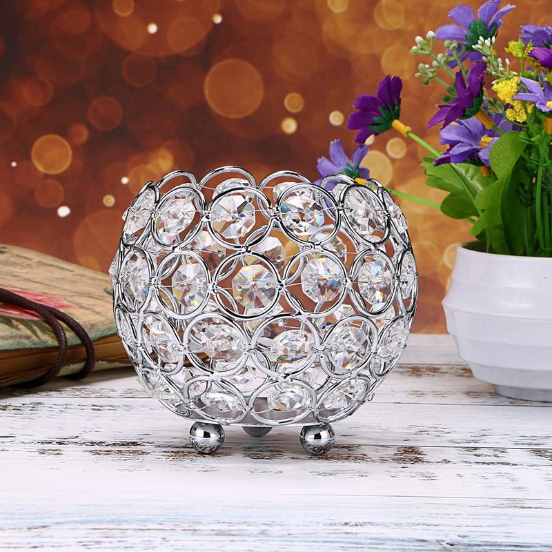 OwnMy 10cm Crystal Bowl Votive Candleholder Sparkly Tea Light Candle Holders Candle Lanterns Decorative Candelabra Vase for Christmas New Year Wedding Table Centerpieces (Silver Tone) - Image 5